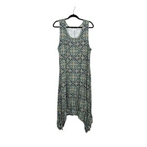 Lucky Brand Blue Medallion Print Sleeveless Handkerchief Hem Dress 2X